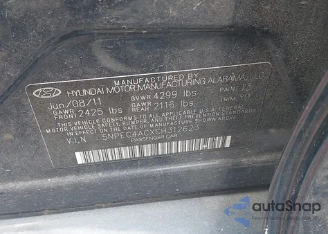 2012 Hyundai Sonata Limited z USA, uszkodzony, nr VIN 5NPEC4ACXCH312623